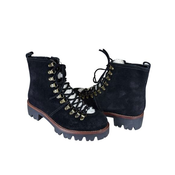 Jeffrey Campbell Stanley Black Suede Faux Fur Hiker Boots Lug Sole 9.5 - Picture 6 of 9